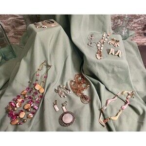 Vintage Lot~ 13 Pieces Mother Of Pearl, Sea Glass, Pink Coral